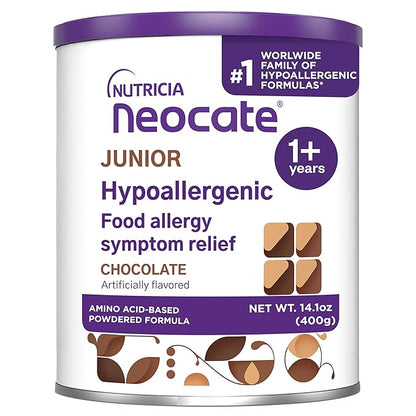 Nutricia Neocate Junior - Hypoallergenic, Dairy-free, Amino Acid-Based Formula for 1+ Years - For Toddlers, Kids & Teens - Powdered Formula - Chocolate - 14.1 oz can (Case of 1)
