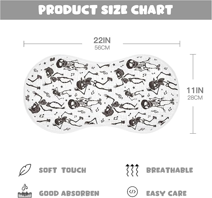 vvfelixl Black White Dancing Skeletons Burp Cloths for Baby Boy Girls Baby Washcloths Burp Rags 1 Pack