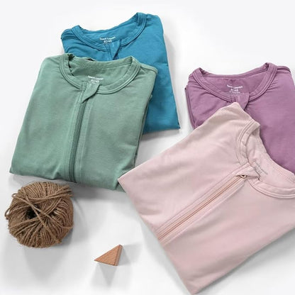 Teach Leanbh Baby Boys Girls 2 Pack Bamboo Viscose Pajamas with Mitten Cuffs 2 Way Zipper Long Sleeve Romper Sleep and Play