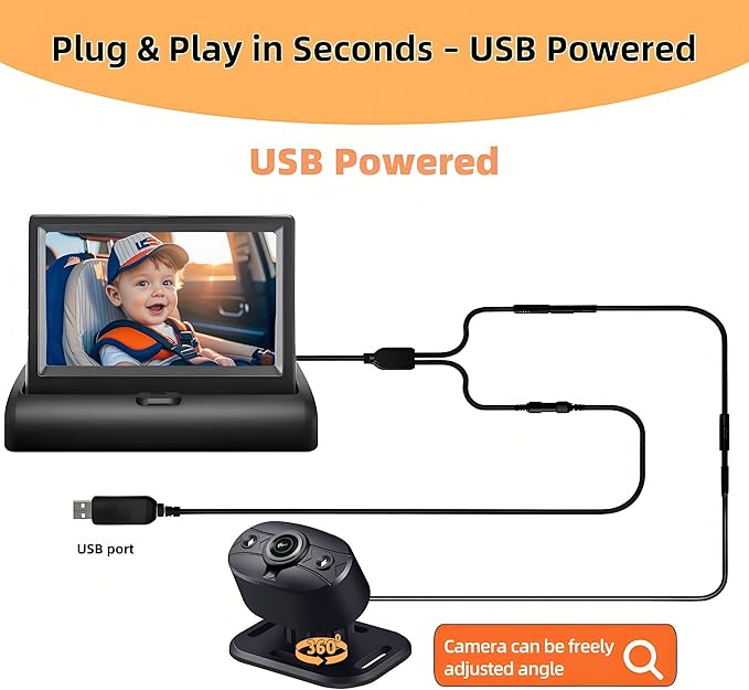YIMU Baby Car Camera for Backseat: Rear-Facing Infant Back seat Camera Baby with HD 720P, Easy Setup, Crystal-Clear Night Vision, and 360° Rotation KB (KB40 4.3 inch)