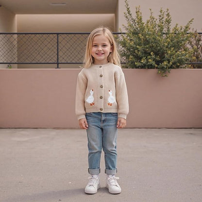 Baby Girl Cardigan Sweater Toddler Goose Embroidered Button Down Knit Sweaters Fall Winter Knitwear Jacket Clothes
