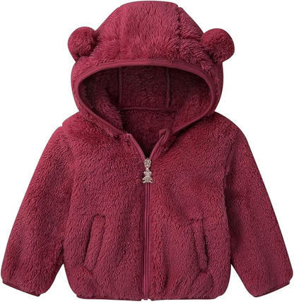 Baby Toddler Boys Girls Fleece Jacket with Hood Zip Up Cute Bear Coats for Infant Boys Girls Fuzzy Jacket with Ear 1-5T