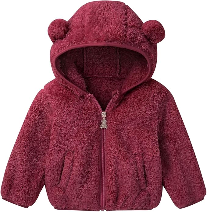 Baby Toddler Boys Girls Fleece Jacket with Hood Zip Up Cute Bear Coats for Infant Boys Girls Fuzzy Jacket with Ear 1-5T