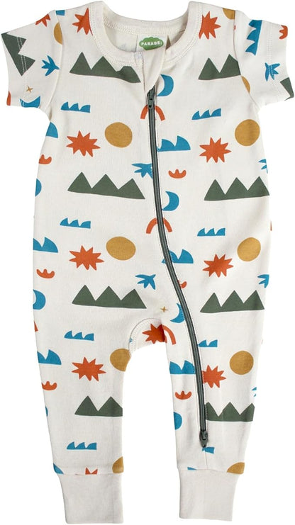 PARADE Organic Signature Print '2-Way' Zip Romper - Short Sleeve