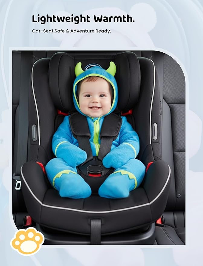 PATPAT Fleece Hooded Footed Clothes, Soft Warm Footie Covers, Car Seat Friendly, Easy Zip,Cute Romper Newborn Infant Jumpsuit