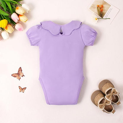 0-24M Infant Girls Ruffle Collar Romper Baby Girl Solid Color Bodysuit Casual Jumpsuit (Purple short, 18-24 Months)