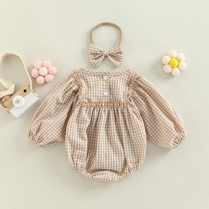 2pcs Infant Baby Girls Romper Dress Headband Long Sleeve Clothing Flowers Newborn Boho Girl Outfit Jumpsuit Clothes