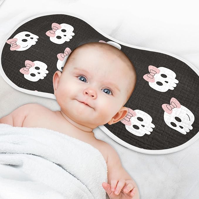 vvfelixl Muslin Burp Cloths Skulls Bow Halloween Baby Washcloths for Baby Girl Boys 2 Pack