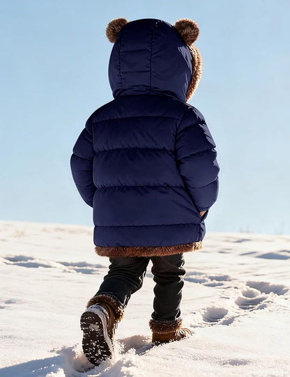 COZYPOIN Toddler Baby Boys Girls Winter Fleece Jackets Cute Bear Hooded Coats Little Kids Warm Windproof Outerwear for 1-6T
