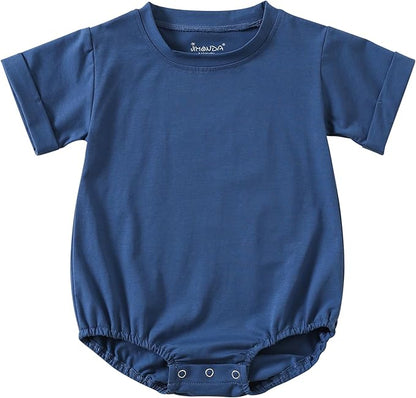 Jimonda Baby Boy Girl Bubble Romper Solid Color Bodysuit Short Sleeve Organic Cotton T-Shirt