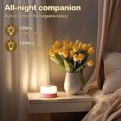 JUSHENG Night Light for Baby Nursery, Rechargeable LED Touch Light with 3CCT & Stepless Dimming Function, Portable Bedside Lamp Tap Lights Battery Powered for Breastfeeding, Kids, Nightstand-Pink