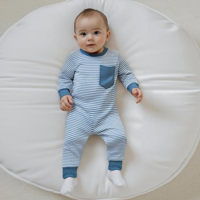 VISGOGO Newborn Infant Baby Boy Waffle Cotton Romper Clothes Onesie Stripe Jumpsuit 0 3 6 12 18 Months Long Sleeve Outfits