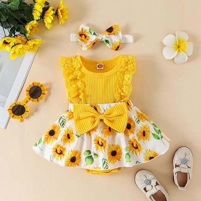 Baby Girl Clothes Newborn Romper Dress Infant Lace Ruffle Sleeveless Summer Outfits with Headband 0-12 Months