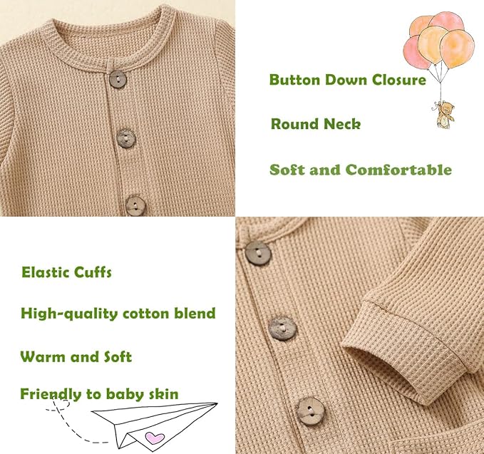 Baby Boys Girls 2 Pack Solid Romper Ribbed Long Sleeve One-Piece Knit Cotton Jumpsuit Outfits Clothes