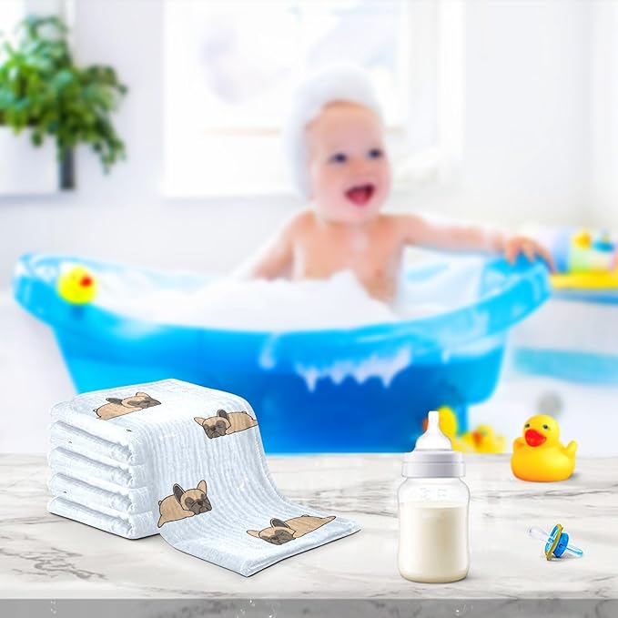 vvfelixl Baby Muslin Washcloths Cute French Bulldog Sleeping Baby Burp Cloths Cotton Baby Face Towel for Newborn Infants Boys Girls Soft and Absorbent 11.8 X 11.8 in, 3 Pack