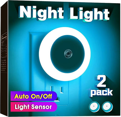 Briignite Azure Blue Night Light, Night Lights Plug into Wall [2Pack], Nightlight with Light Sensors, LED Night Light for Kids Room, Baby, Bathroom, Stair Lights, Hallway Light