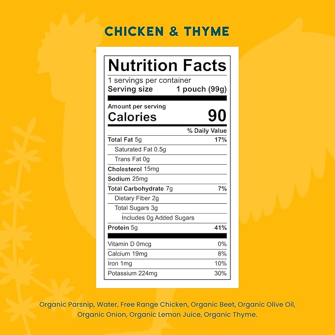 Serenity Kids 6+ Months Baby Food Pouch - Chicken & Thyme - 5g Protein Baby Meat Pouch - Organic Parsnip & Beet Puree - Savory Toddler Snacks - 3.5 Oz, 6 Pack