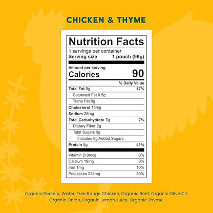 Serenity Kids 6+ Months Baby Food Pouch - Chicken & Thyme - 5g Protein Baby Meat Pouch - Organic Parsnip & Beet Puree - Savory Toddler Snacks - 3.5 Oz, 6 Pack