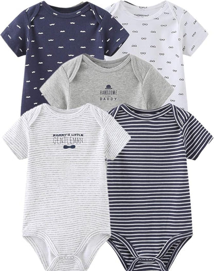 Kiddiezoom Baby Bodysuit Newborn Short Sleeve baby One-Piece Cotton 5-Pack baby clothes