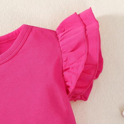 12M-14Y Toddler Baby Girls T Shirt Solid Color Blouse Ruffle Top Cotton Casual Tees Plain Shirt