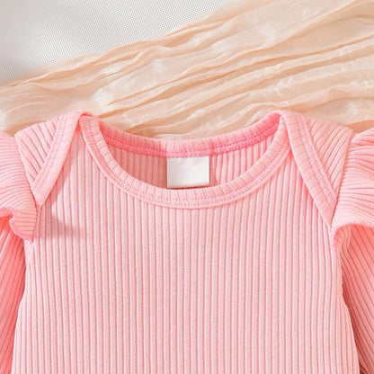 Aalizzwell Preemie Newborn Infant Baby Girls Clothes Ribbed Romper Bodysuit Pants Set Fall Winter Outfits