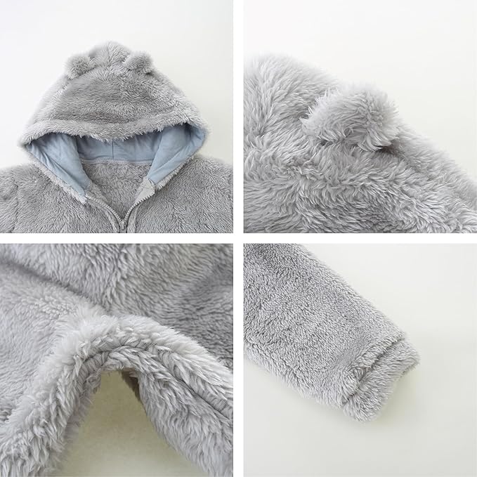 Toddler Winter Coat Fleece Zip up Hooded Bear Ears Warm Fuzzy Baby Kids Jacket Outerwear Sweater