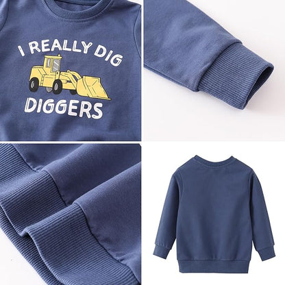 BeiVSlley Toddler Boys 3 Pack Cotton Pullover Crewneck Sweatshirt Long Sleeve Cartoon Shirt Sweaters Tops