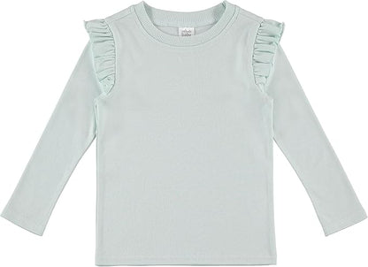 Cudlie 5-Pack Infant/Toddler Girl Long Sleeve Shirt - Basic Baby Tees, Blouses, Tops - Solid Print & Ruffled Tshirts