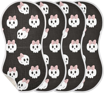 vvfelixl Baby Burp Cloths Skulls Bow Halloween Baby Newborn Cotton Burping Cloths Set Baby Washcloths 4 Pack
