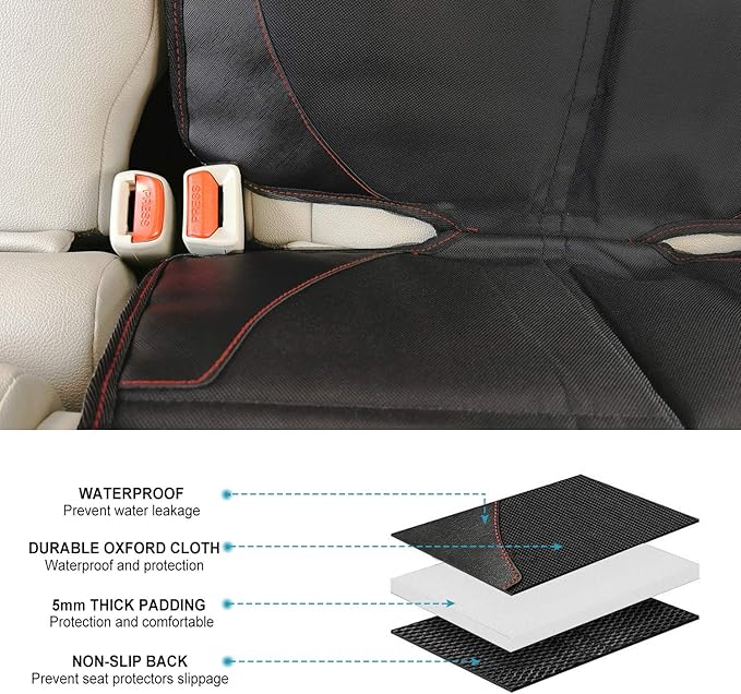 Car Seat Protector for Child, Baby, Pets -1 Pack car seat Cover with Thick Padding- Waterproof Universal Size with Mesh Pockets (Black)