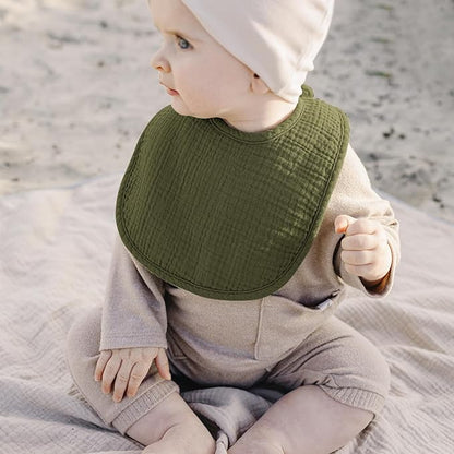 Konssy 10-Pack Muslin Baby Bibs, Soft Cotton Bandana Bibs for Drooling & Teething, Unisex Solid Colors for Boys & Girls, Newborn & Infant