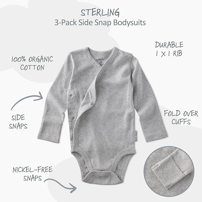 unisex-baby Sterling 3-pack Kimono Bodysuits 100% Organic Cotton Side Snap for Baby Boys & Girls