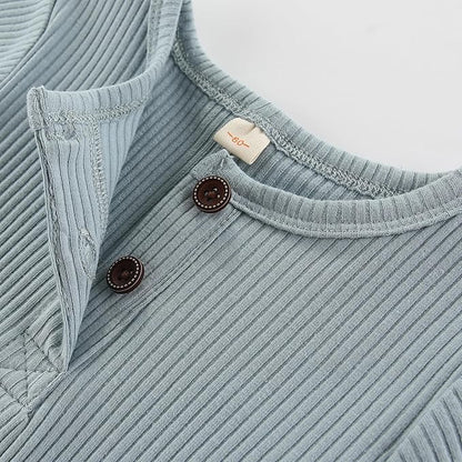 Baby Boy Girl Romper 2 Pack Long Sleeve Button Jumpsuit Cotton Unisex Infant Baby Clothes for 0-24 Months