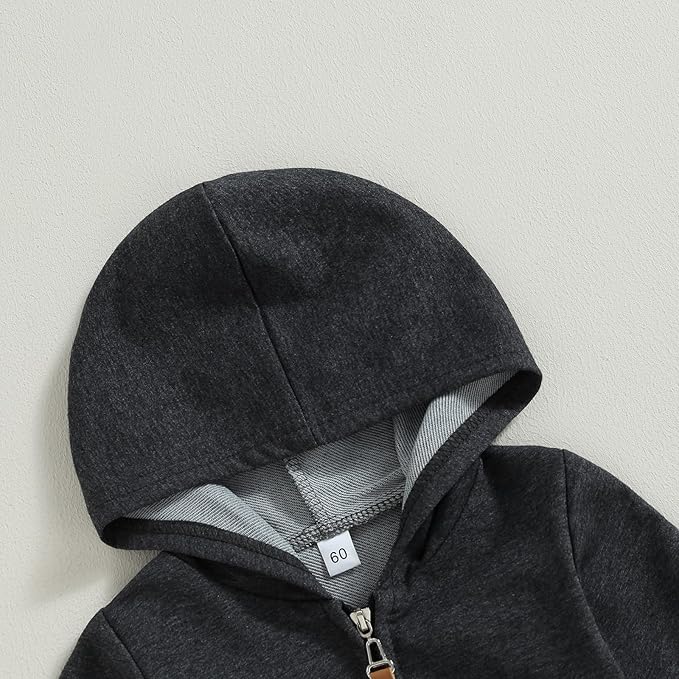 allshope Newborn Baby Boy Girl Fall Outfit Romper Long Sleeve Hooded Solid Zipper Onesie Jumpsuit Bodysuit Infant Clothes