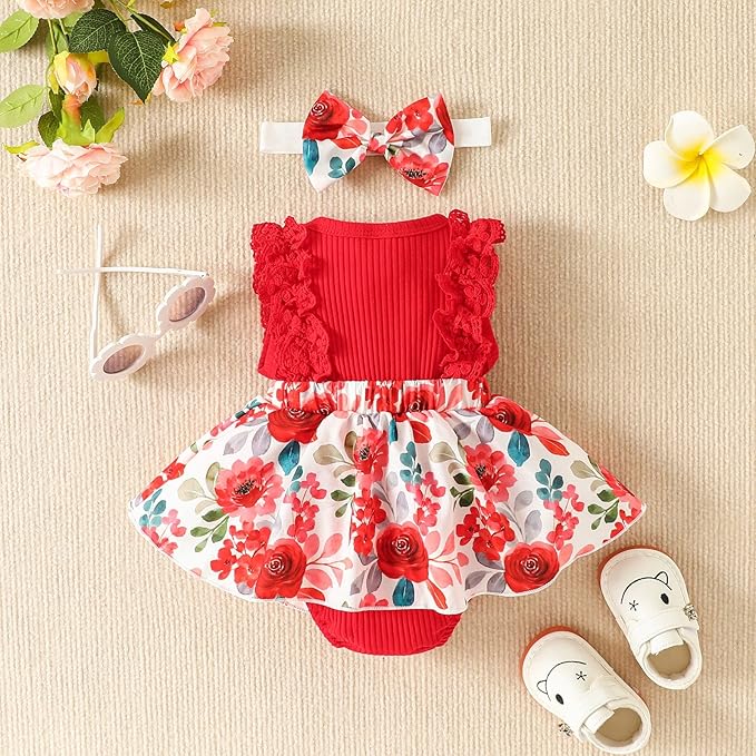 Baby Girl Clothes Newborn Romper Dress Infant Lace Ruffle Sleeveless Summer Outfits with Headband 0-12 Months