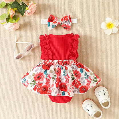 Baby Girl Clothes Newborn Romper Dress Infant Lace Ruffle Sleeveless Summer Outfits with Headband 0-12 Months