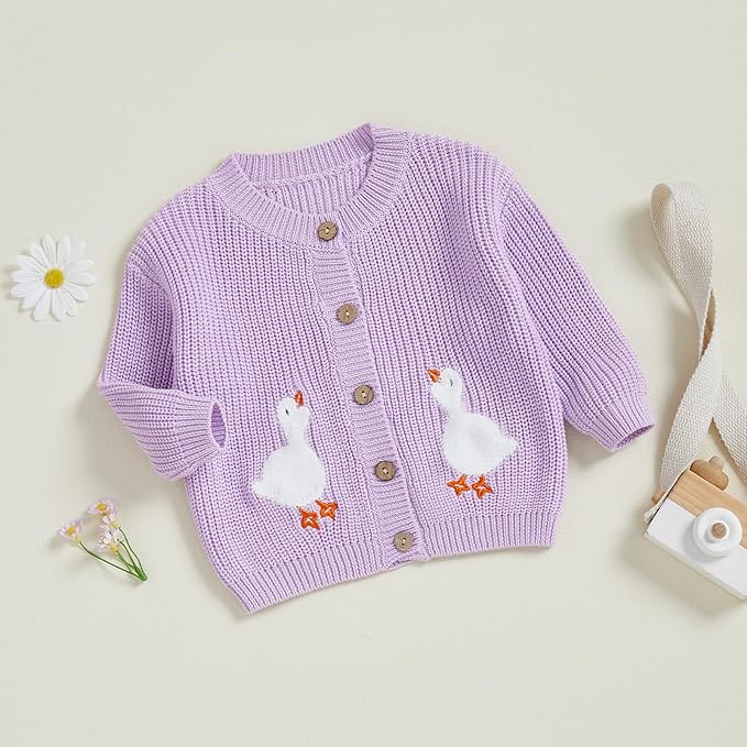 Baby Girl Cardigan Sweater Toddler Goose Embroidered Button Down Knit Sweaters Fall Winter Knitwear Jacket Clothes