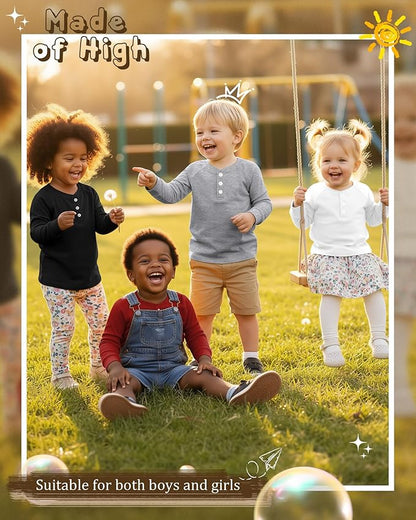 4 Pack Boys' Long Sleeve Shirts Girls' Henley Tees Toddler Baby Knit Casual Tops Kids Fall Clothes Unisex