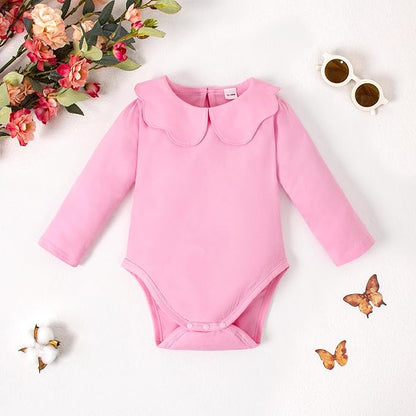 0-24M Infant Girls Ruffle Collar Bodysuit Baby Girl Casual Romper Toddler Solid Color Jumpsuit Winter Clothes