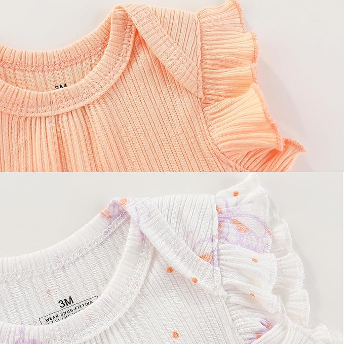 Baby Bodysuit 6 Pack Soft Mixed Ribbed Short Sleeve Romper Infant Boy Girl Clothes Set