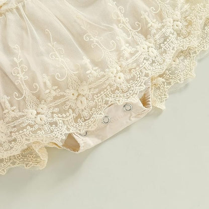 Infant Baby Girl Lace Romper Baby Tulle Dress Romper Flowers Bodysuit Spring Summer Festival Clothes with Headband