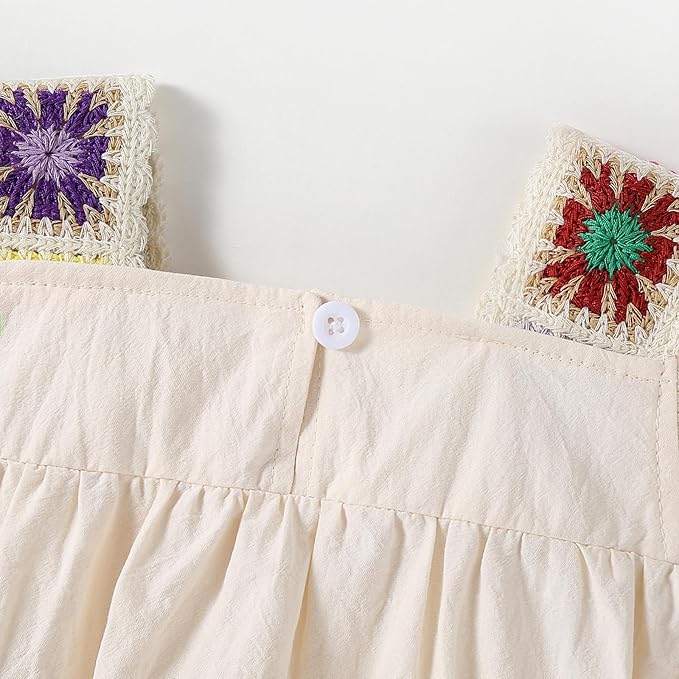 Baby Girl Romper Fall Clothes Ruffle Sleeveless Onesie Crochet Floral Bubble Romper Infant Bodysuit Boho Outfit