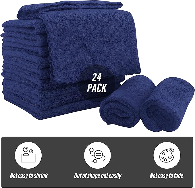 Sunny zzzZZ Ultra Soft 24 Pack Baby Washcloths - 10x10 Inches - Coral Fleece Extra Absorbent Wash Clothes for Babies, Infants and Toddlers - Sensitive Skin and Newborn - Ideal Baby - Navy Blue