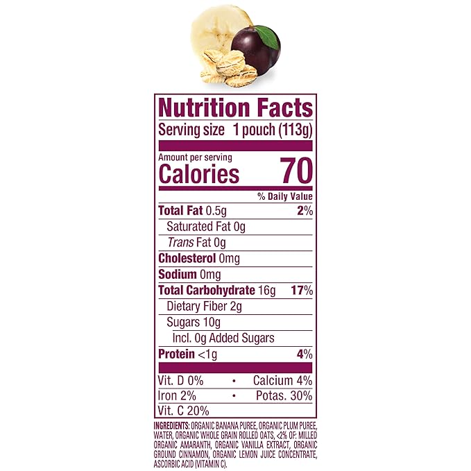 Happy Baby Organics Stage 2 Baby Food Pouches, Gluten Free, Vegan & Healthy Snack, Clearly Crafted Fruit & Veggie Puree, Apples, Bananas, Plums & Granola, 4 Ounces (Pack of 16)