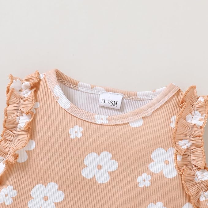 YOUNGER TREE Infant Toddler Baby Girls Romper Lace Flutter Sleeve Bodysuit Cotton Summer Outfits