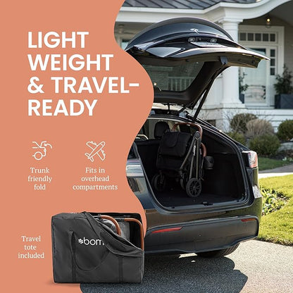 Bombi Bēbee V2 Lightweight Baby Stroller - Premium Vegan Leather, One-Hand Fold, Infinite Recline, Aircraft-Grade Aluminum Frame, XXL Canopy, and Ample Storage Umbrella Stroller - Hickory
