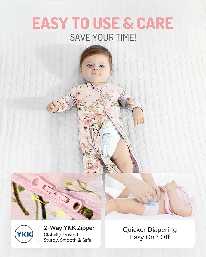 HAPIU Rayon from Bamboo Baby Footed Pajamas, 2 Way Zipper YKK, Footie for Baby Boy Girls, Newborn-24 Months