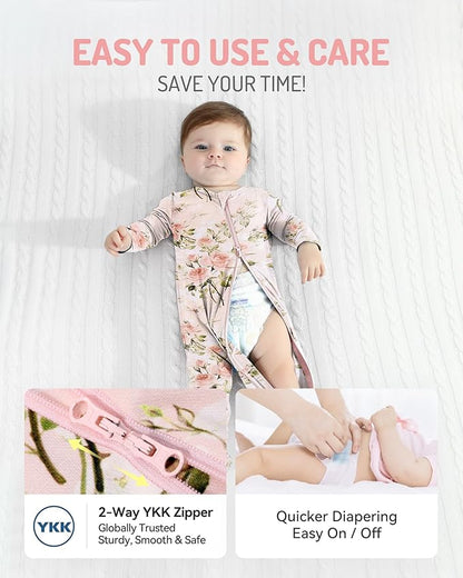 HAPIU Rayon from Bamboo Baby Footed Pajamas, 2 Way Zipper YKK, Footie for Baby Boy Girls, Newborn-24 Months