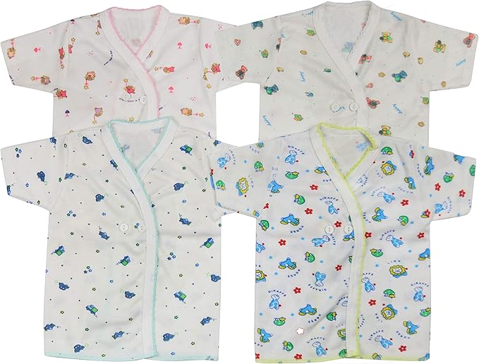 ToBeInStyle Babies' 4 Pack Relaxed Fit Short or Long Sleeve Button Up Kimono Tee Swaddle Shirt