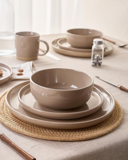 Famiware Milkyway Stoneware Dinnerware Sets with Mugs, Service for 4 (16pcs), Plates and Bowls Sets, Scratch Resistant, Microwave and Dishwasher Safe Dishes Set, Cinnamon Brown